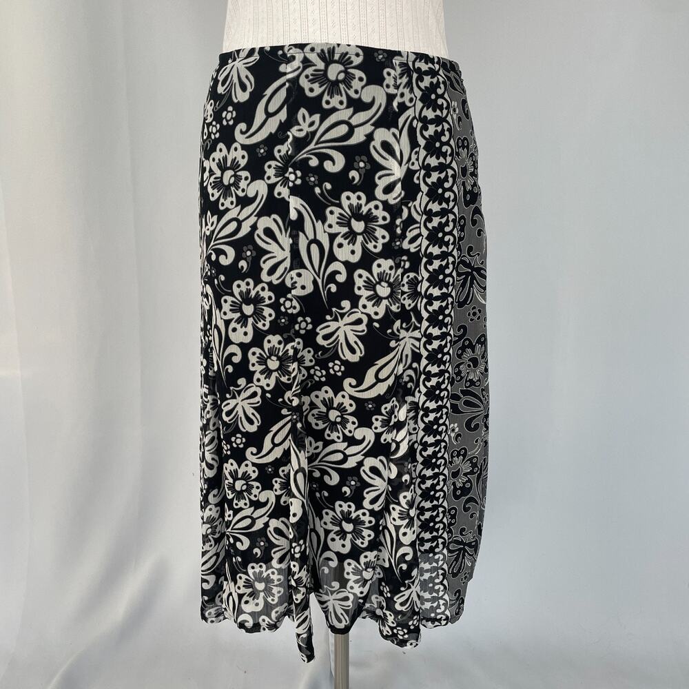 Y2K Midi Skirt Size 12 Black Gray Floral Boho Flare Chiffon Fairy Whimsigoth Vtg